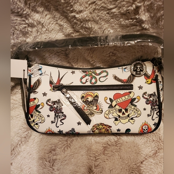 Ed Hardy Handbags - New Ed Hardy White Shoulder Y2K Crossbody Bag Tattoo Skull Love Kills Slowly